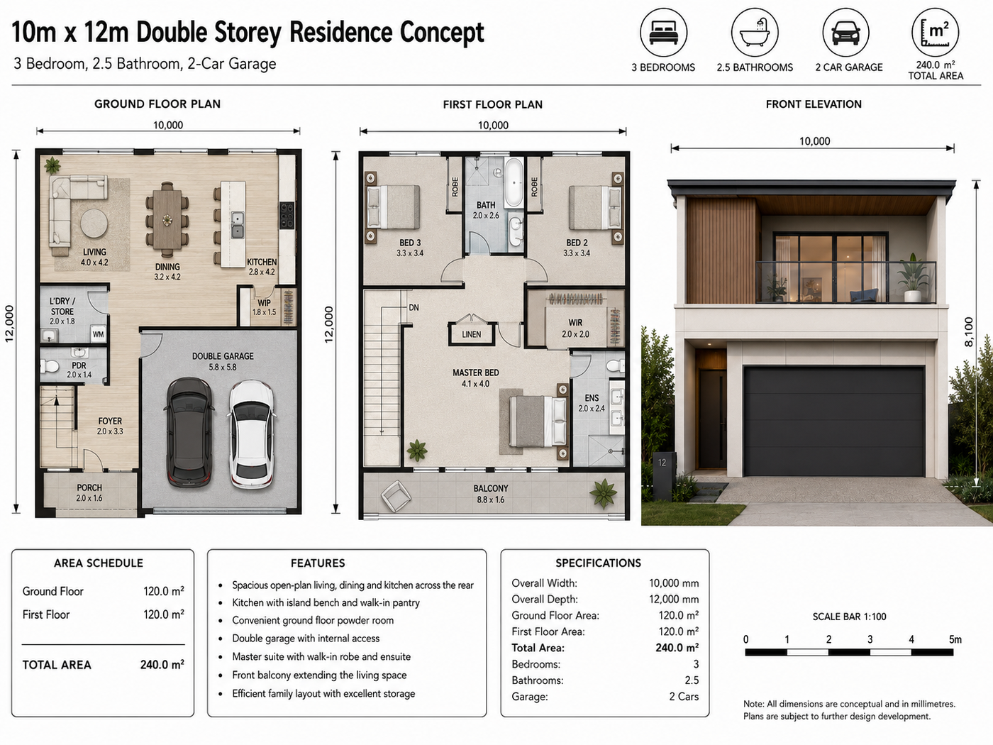 Type B double storey ground and first floor plans